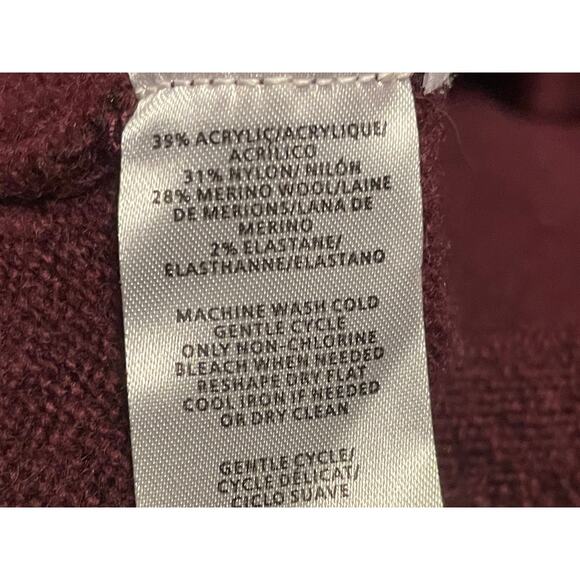 LOFT Maroon Burgundy Dark Red Double V-neck merino blend women's sweater size M - Picture 7 of 8